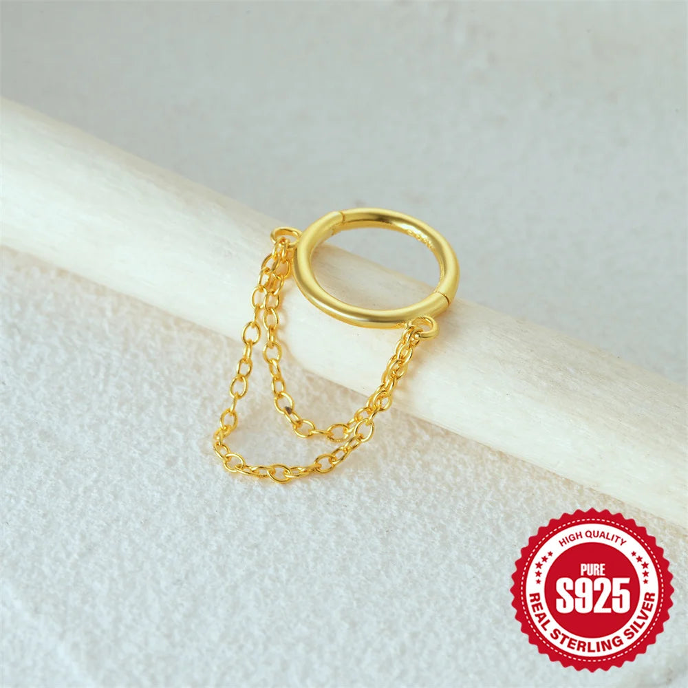 CANNER 925 Sterling Silver Simple Tassel Circle Piercing Hoop Earrings For Women's 18k Gold Ins Earrings Fine Jewelry Party Gift