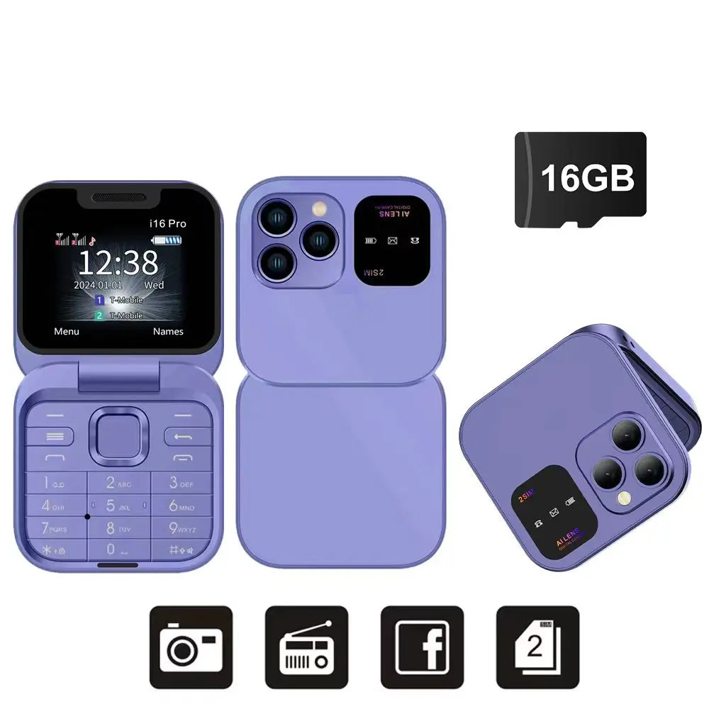 SERVO i16 PRO Flip Mini Mobile Phone Dual SIM Call Recording Speed Dial Magic Voice FM Radio 2G GSM Small Fold Button Telephones