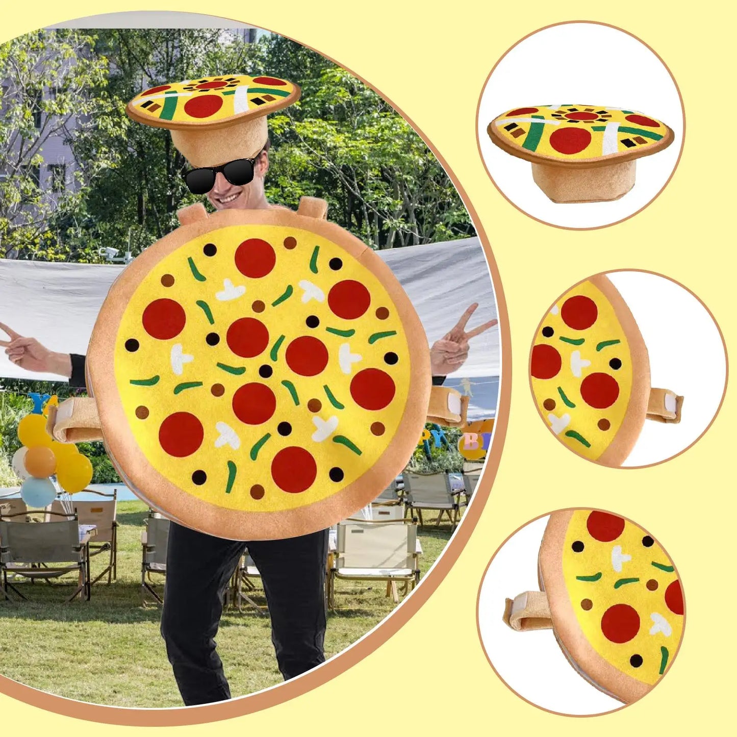 Halloween Pizza Costume with Hat Cartoon Funny Dress up Outfit for Holiday Photo Props Carnival Party Supplies Stage Performance