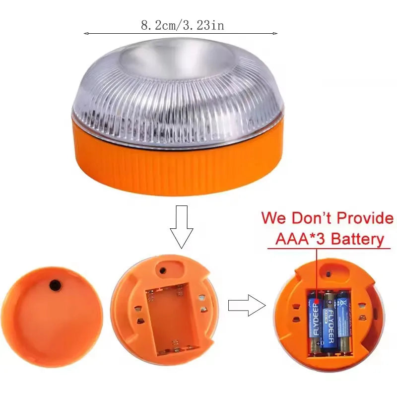 1/2pc Magnetic Flashing Yellow Emergency Lamp Safety Alert Light need AAA Battery Power for Outdoor Camping Road Safety Light