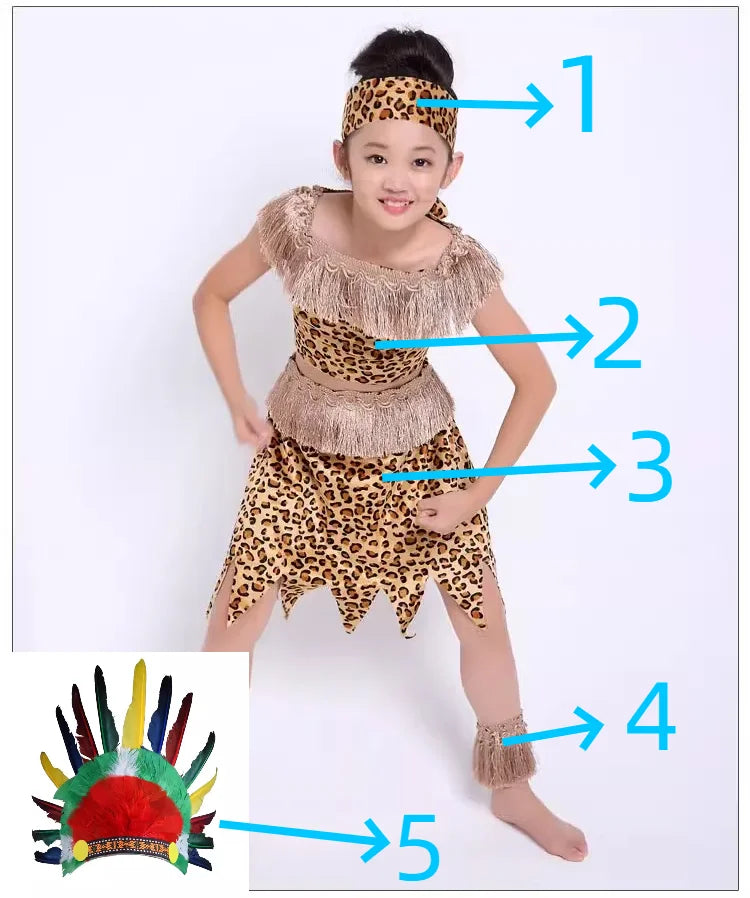 Halloween Costume Adult Kids Savage Caveman Costumes African Tribal Hunter Clothing for Girl Performance Costumes Cosplay Dress