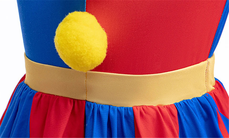 Halloween Amazing  Digital Circus Pomni Cosplay Costume Carnival Fancy Red Blue Clown Dress Up Disguise Joker Headwear