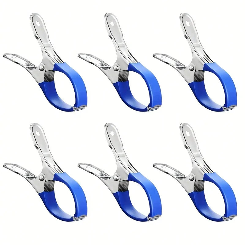 6pcs/set Durable Stainless Steel Pool Cover Clips with Blue Plastic Handles - Heavy Duty Windproof Spring Clips for Secure Above