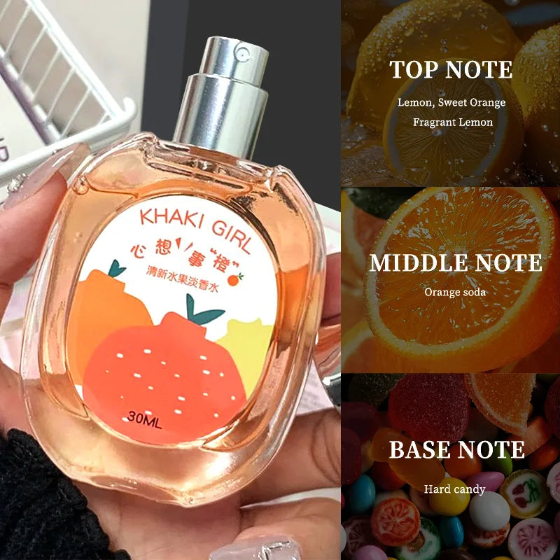 Young Girl Fruity Fragrance Women Perfume Light Long Lasting Sweet Scent of Grape Strawberry Orange 30ml Portable Fruity Perfume