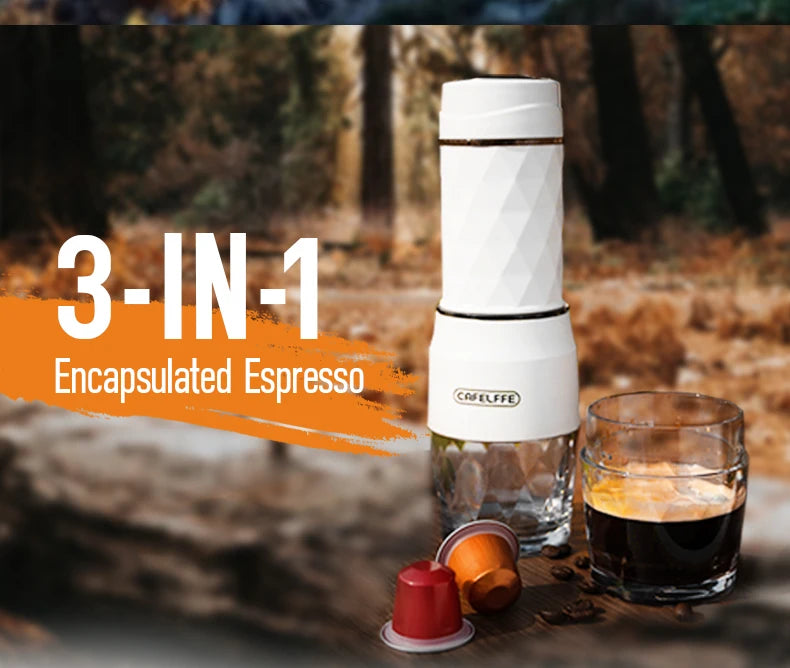 Cafelffe 3in1 Portable Coffee Machine Manual Espresso Maker For Capsule & Ground Milk Froth Hand Press Brewer hiking Travel Gif