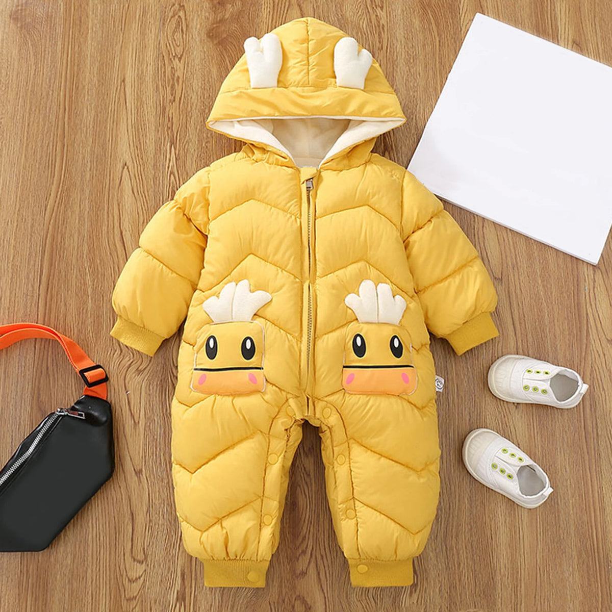 Toddler Kids Winter Rompers,Girls Down Cotton Jacket,Fleece Hood Jumpsuits,Winter Children's Overalls,Boys Snowsuits with Pocket
