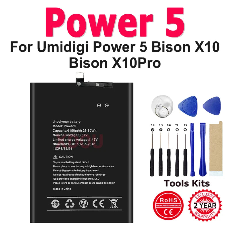 100% New 6150mAh Power 5 Mobile Phone Replacement Battery For UMI Umidigi Power 5 Bison X10 Bison X10 Pro phone Batteria