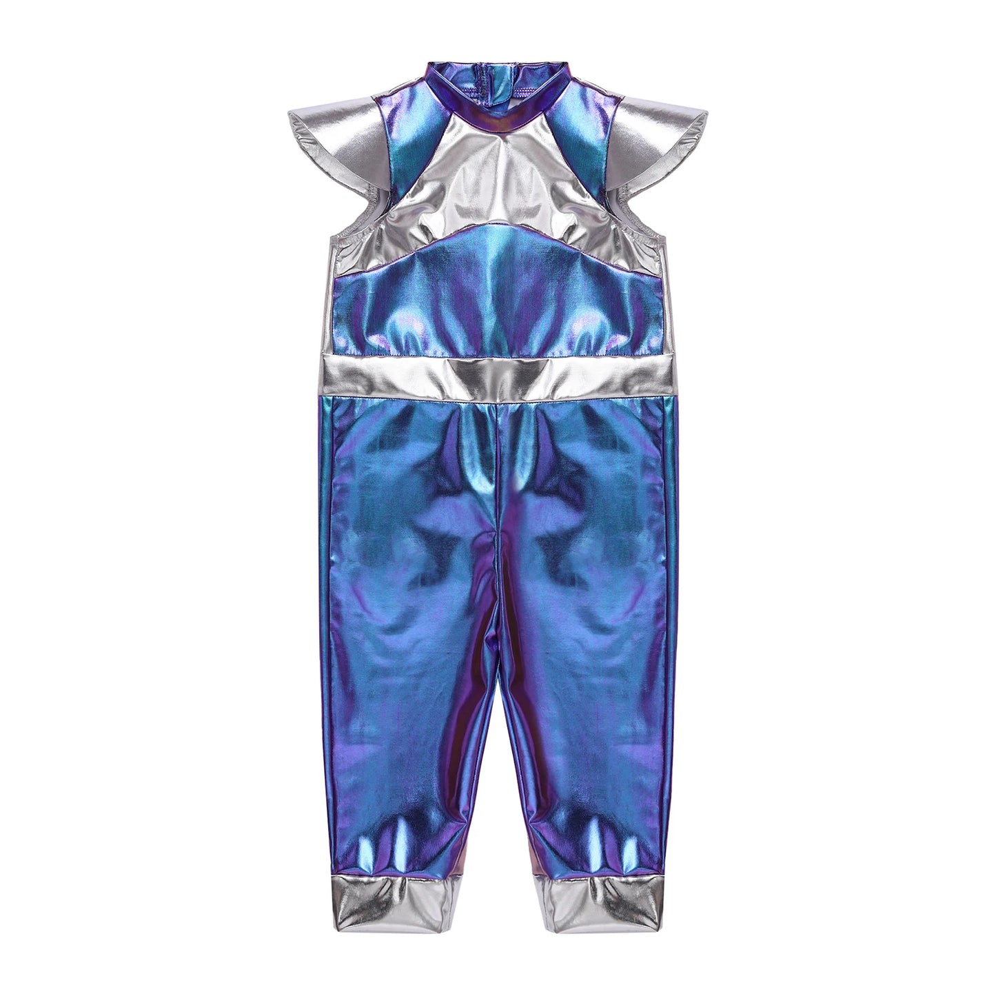 Toddler Boys Girls Metallic Alien Dress-up Costume Jumpsuit Halloween Outer Space Party Cap Sleeve Shiny Romper for Photography