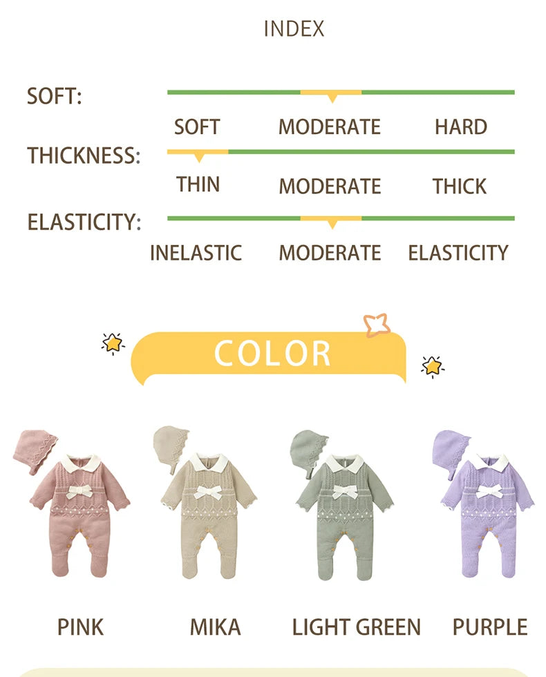 Soft Autumn Winter Baby Girls Rompers + Hat Outfits Multi-colors Available 0-9M Knitted Acrylic Newborn Baby Bodysuit Jumpsuit