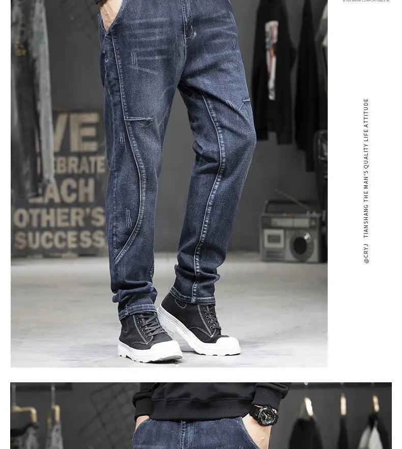 Summer Designer Clothes High Quality Punk Harajuku Fashion Casual Plus Size Slim Fit Denim Jeans for  2025 Cowboy Pants for Men