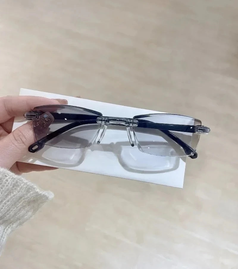 Anti Blue Light Reading Glasses HD Photochromic Lightweight Rimless Presbyopic Glasses For Men Women Seniors Business Style New
