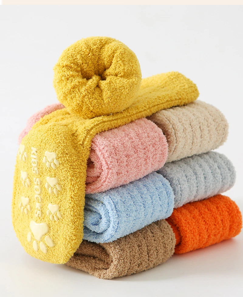 Winter Children Socks Non-slip Baby High Tube Socks Warm Plush Thicken Toddler Boys Girls Middle Tube Sock for 0-4 Year