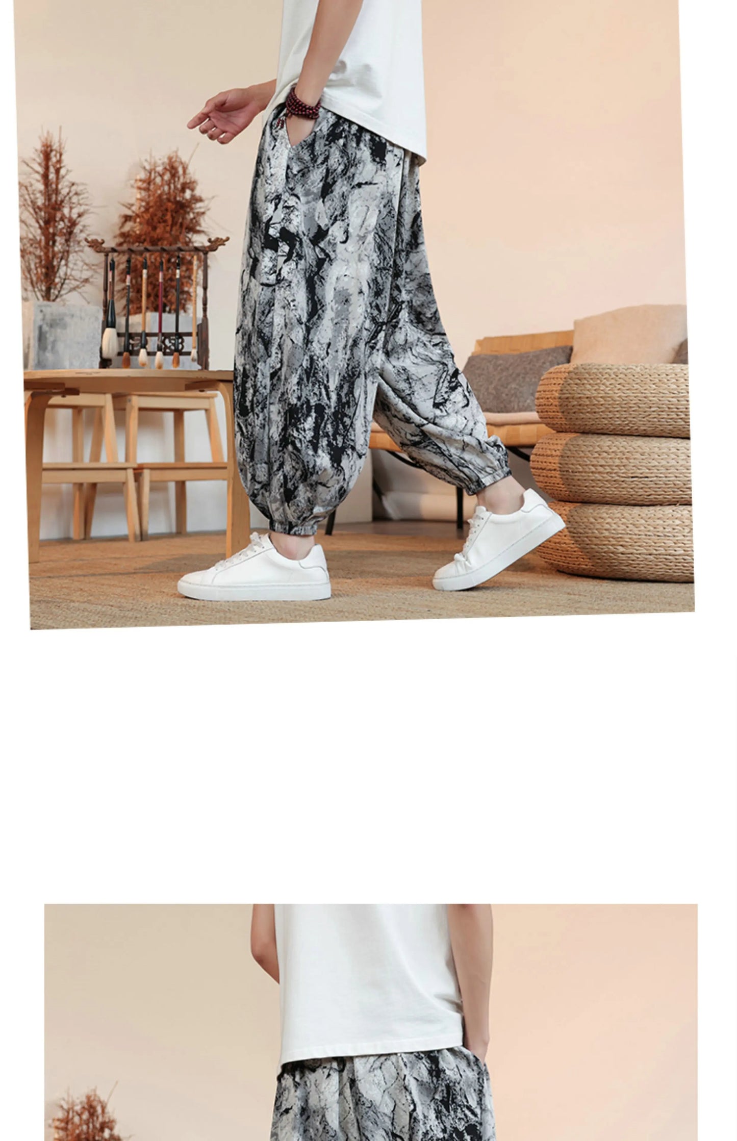 Summer Men Wide-leg Pants Male Retro Harem Pants Mens Hiphop Streetwear Harajuku Style Casual Pants Women Jogging Trousers