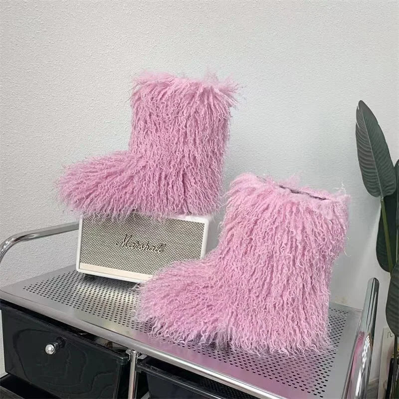 Y2K Kids Boots Winter Shoes New Faux Fur Toddler Girl Boots Fashion Colorful Fur Children Ankle Snow Boots Warm Shoes Girls