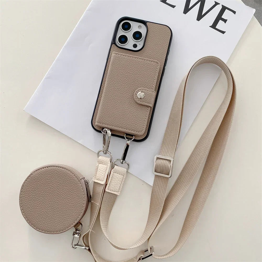 Crossbody Wallet Card Slot Coin Purse for IPhone 17 Air 16 15 Plus 14 13 12 11 Pro Max Leather Protective Phone Case Cover