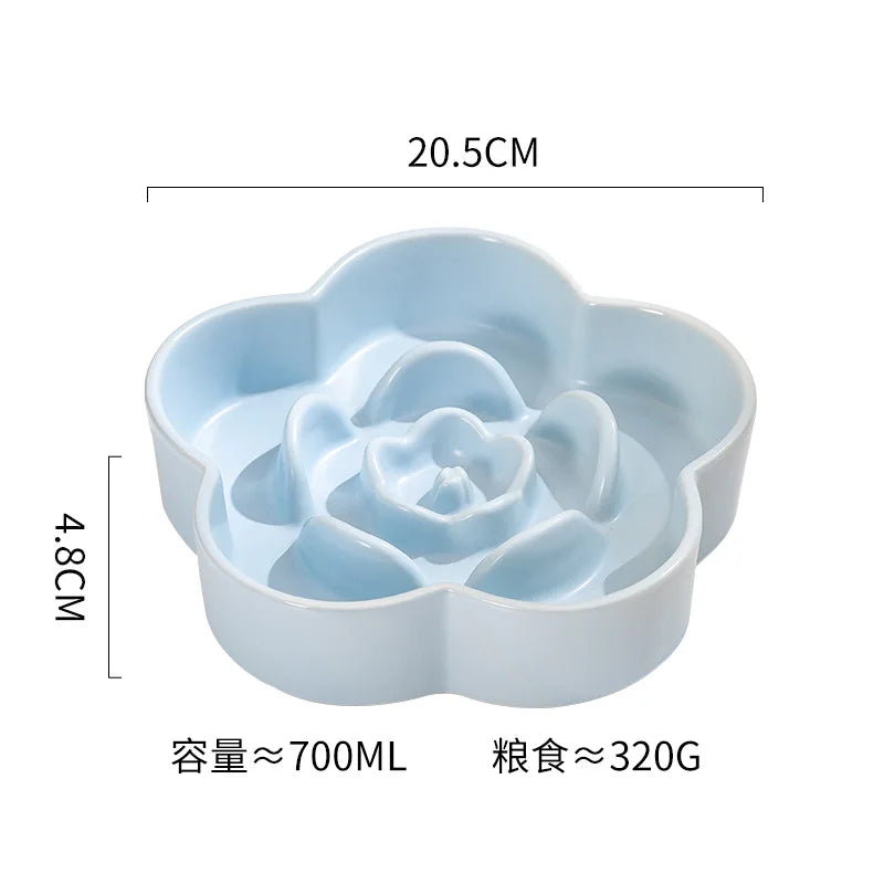 Ceramic Dog Slow Food Bowl Anti-choking Medium and Large Dog Food Basin Cat Bowl with Wooden Frame Pet Feeding Supplies With