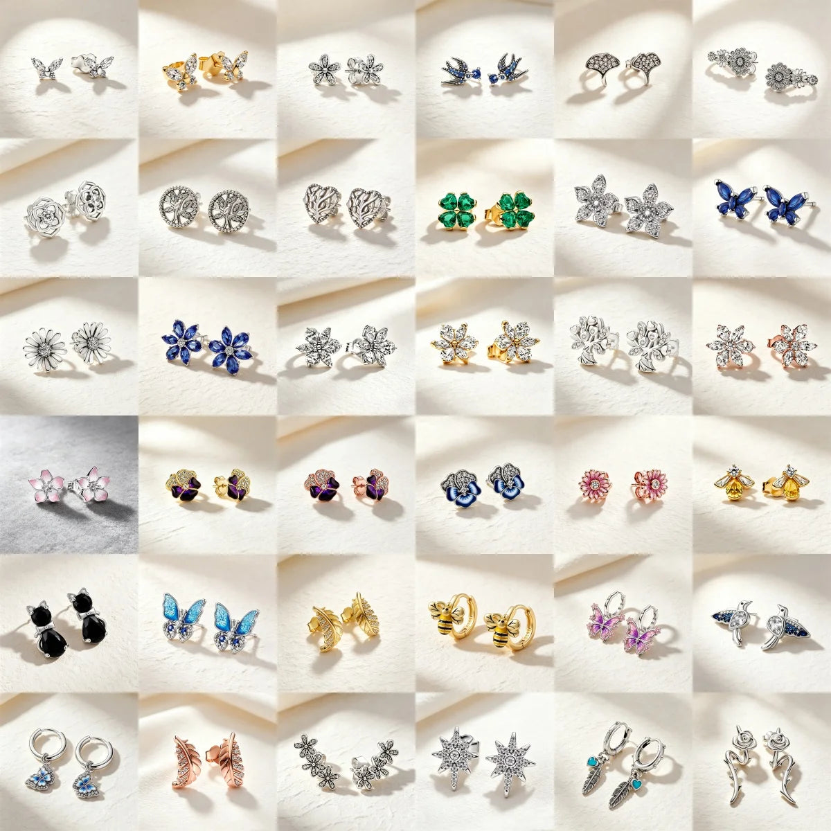 925 Sterling Silver Butterfly Flower Bee Lilac Leaf Zircon Earrings Suitable for Daily Wear as Women's Jewelry Holiday Gifts