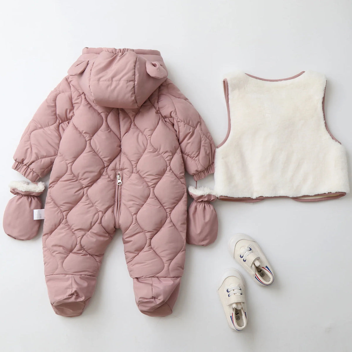 Winter 0-2Y Baby Clothes Thicken Fleece Boys Rompers Toddler Boys Jumpsuits Warm Fur Lining Footies And Vest 2 Pcs Snowsuit