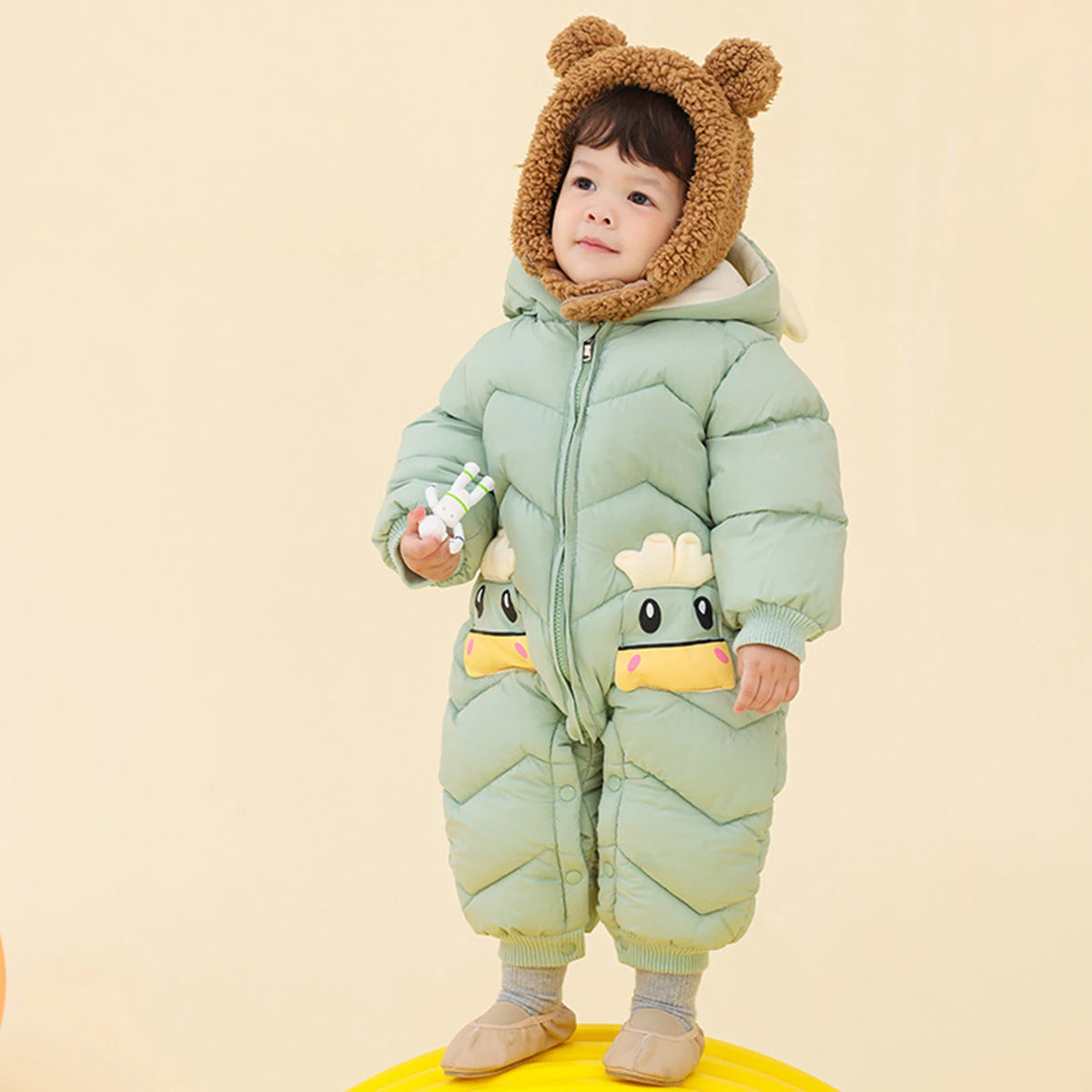 Toddler Kids Winter Rompers,Girls Down Cotton Jacket,Fleece Hood Jumpsuits,Winter Children's Overalls,Boys Snowsuits with Pocket