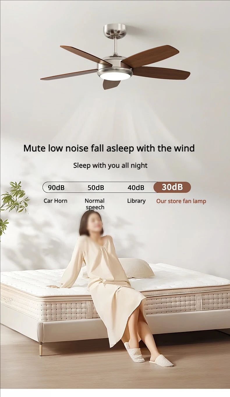 Living Room Fan Lamp Chandelier, Vintage American Style, Bedroom Room Electric Fan Integrated Silent Inverter, Dining Room Ceili