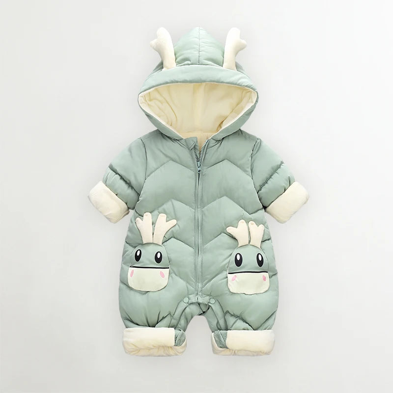 OLEKID 2025 Baby Winter Snowsuit Plus Velvet Thick Baby Boys Jumpsuit 0-2 Years Newborn Romper Baby Girls Overalls Toddler Coat