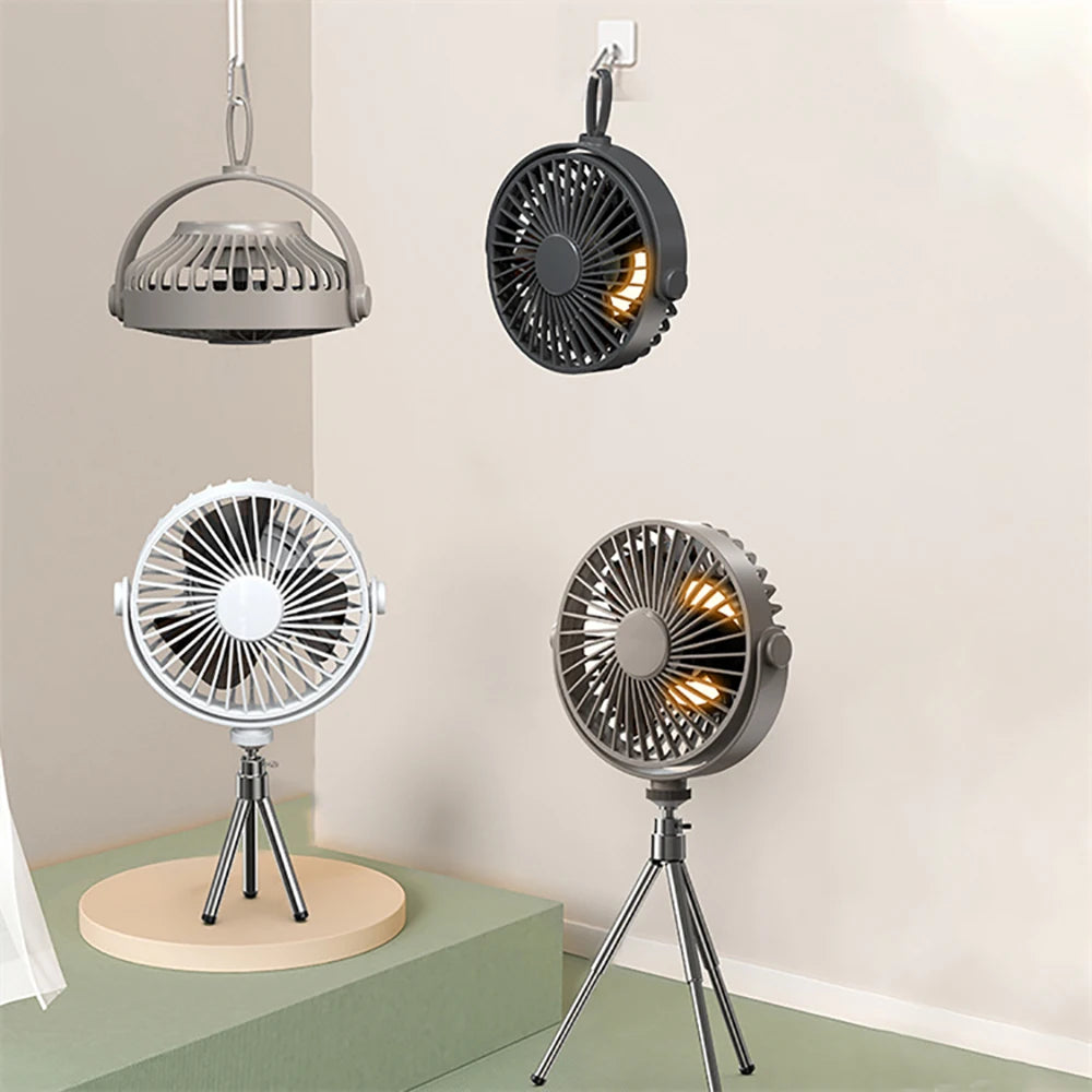 Remote Control Floor Table Air Cooler Mini Portable Wireless Ceiling Fan 360° Rotation 3-speed Wind For Camping Home Night Light