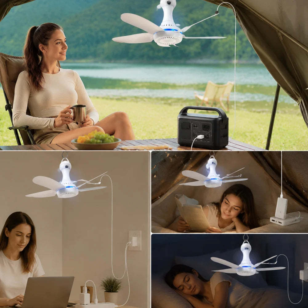 1 Set of USB Mini Quiet Ceiling Fans for Camping, Emergency Portable Outdoor Hanging Fans for Gazebos, Sheds, Dorms, Silent Fans with Extension Cord, White Fan
