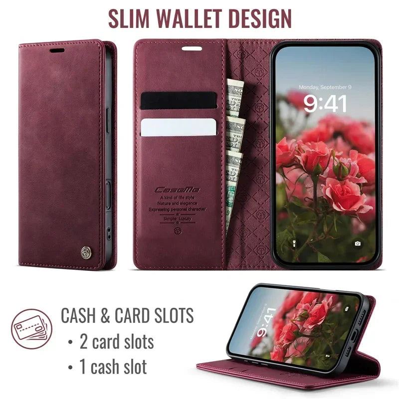 Magnetic Leather Wallet Card Phone Case For iPhone 17E 17 Air 16E 16 Pro Max 15 Plus 14 13 12 11 Flip Wireless Charging Cover