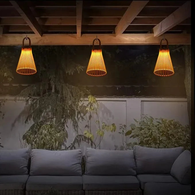 Outdoor Solar Rattan Hanging Lamp Garden Villa Gate Balcony Atmosphere Waterproof Projection Light Camping Patio Home Decoration