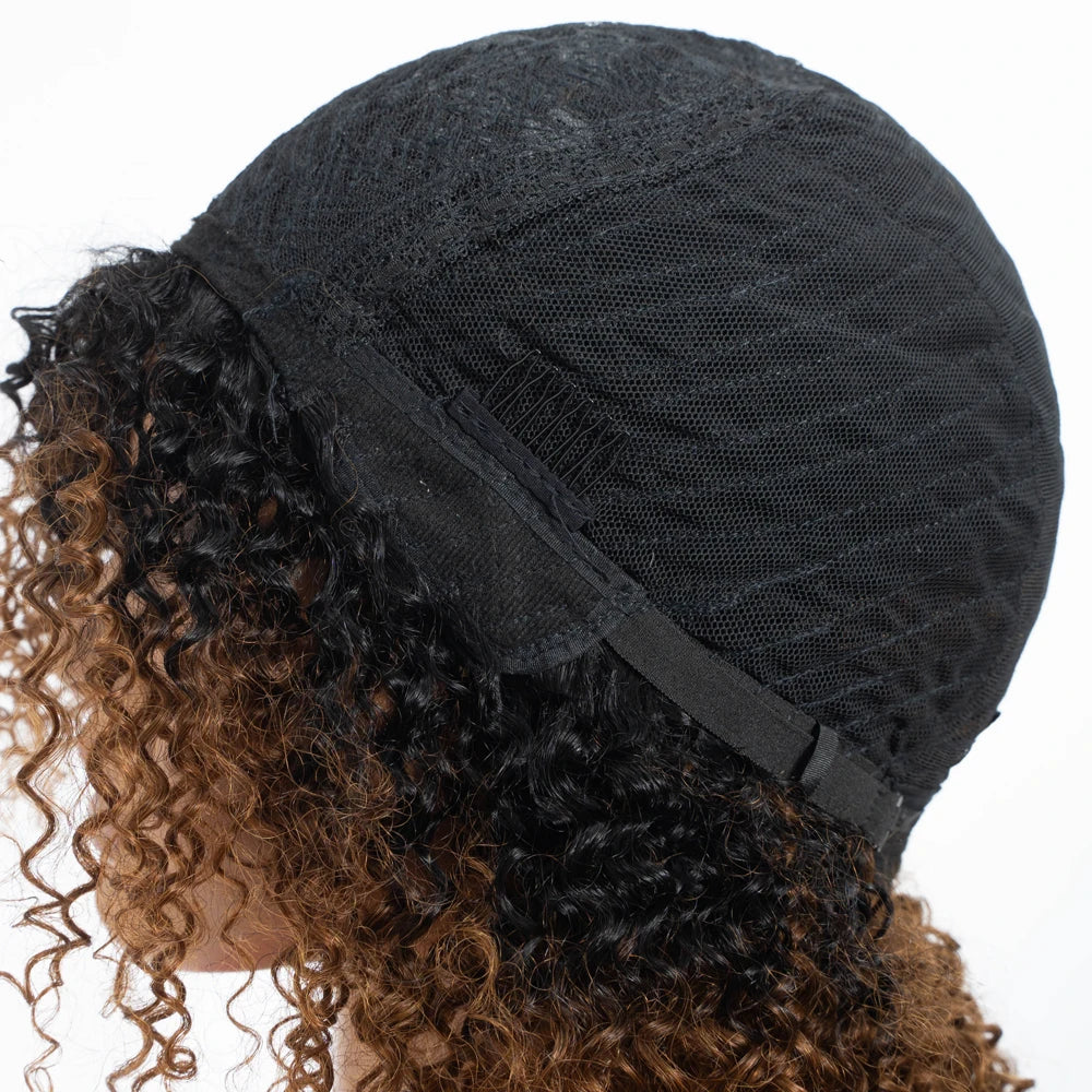 Lekker Highlight Brown Kinky Curly Bob 100% Human Hair Wigs For Women Brazilian Remy Hair Full Machine Made Clearance Curly Wigs