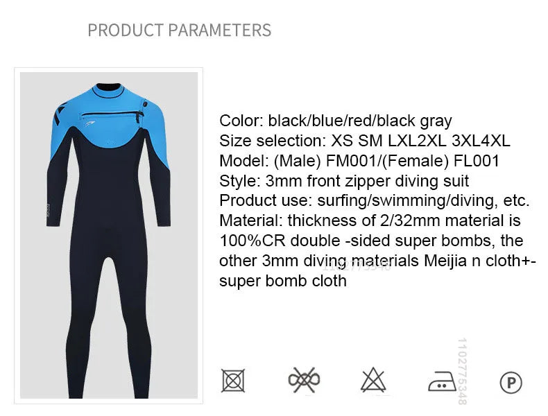 3mm/2mm Neopreno Men Women Wetsuit One-Piece Swimsuits Snorkeling Kayaking Wet Suit Surfing Scuba Diving Suit Fishing Kitesurf