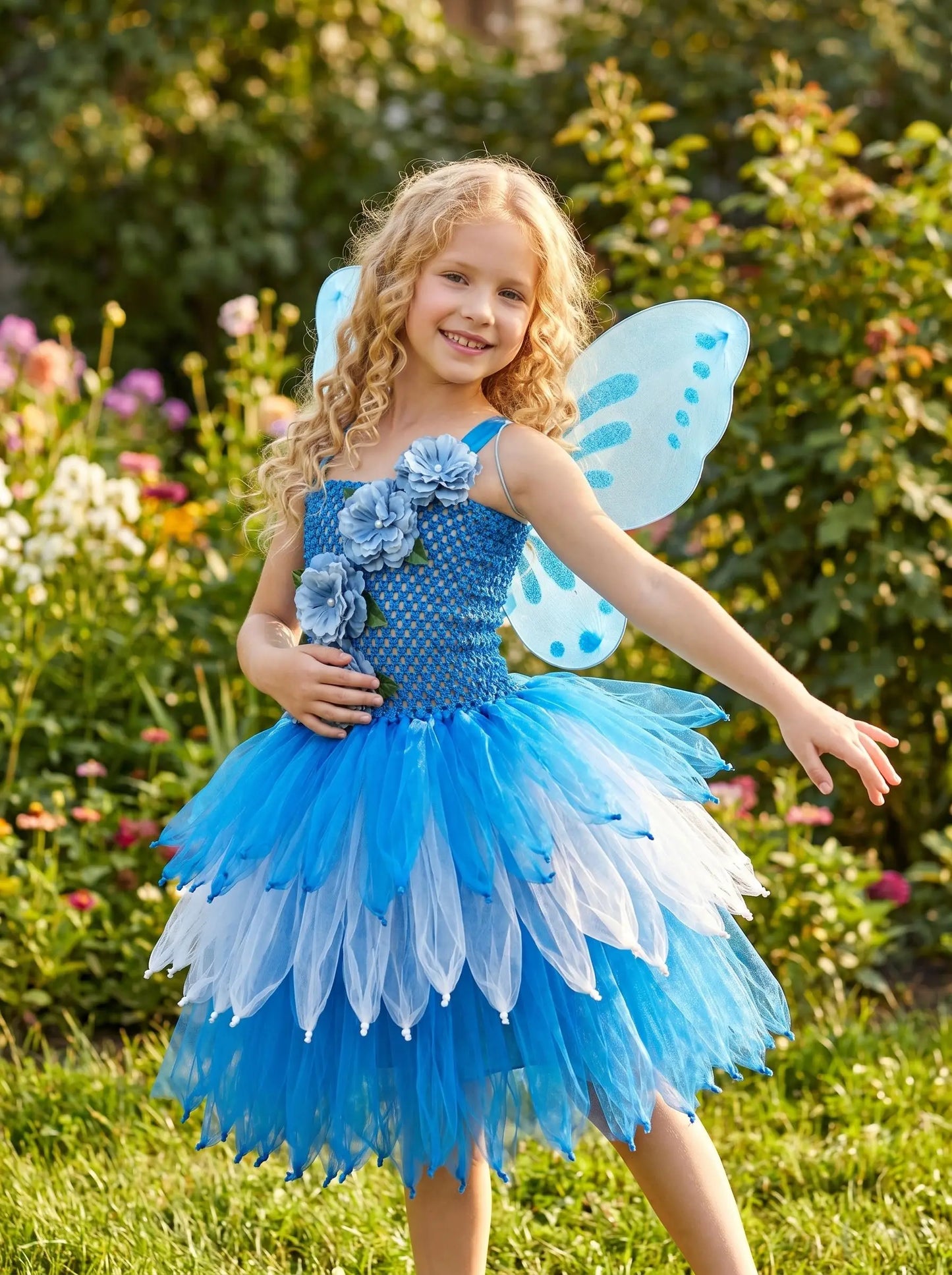 Girls Fairy Costume Princess Dress Kids Butterfly Wing Outfit Tulle Dress Halloween Birthday Party Fancy Dress Carnival Pageant