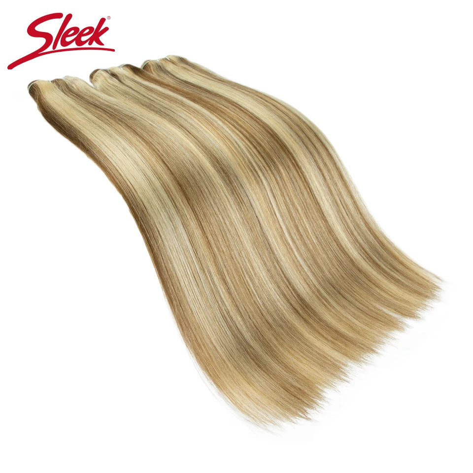 Sleek Peruvian Straight Human Hair Double Drawn Natural Human Hair Weave Bundles Natural Brown #27 #613 Remy Human Hair Bundle