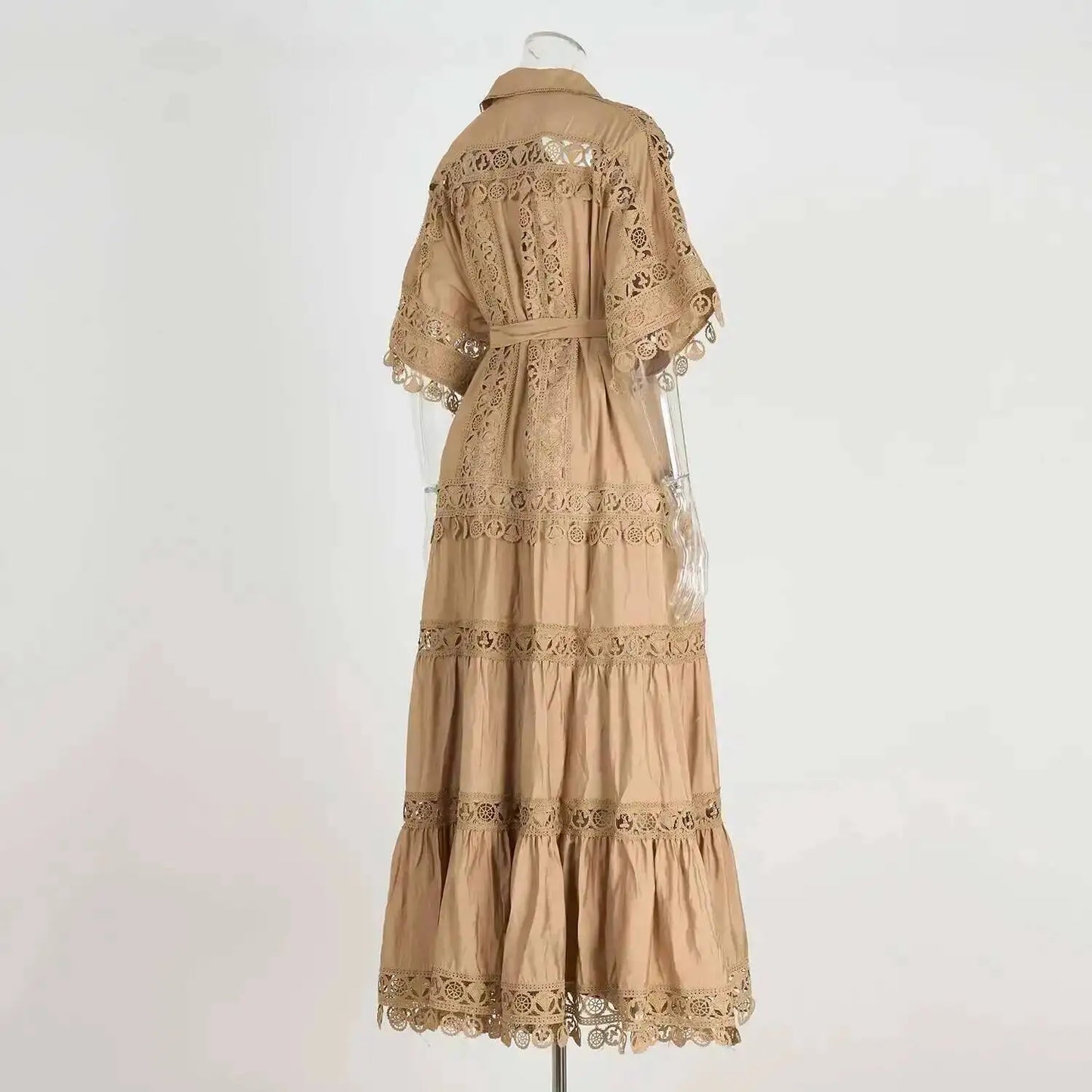 Luxury Long Maxi Dresses Shirt Women 2025 Summer Holiday Lace Embroidery Cotton Loose Big Size Hollow Out Wedding Dress White