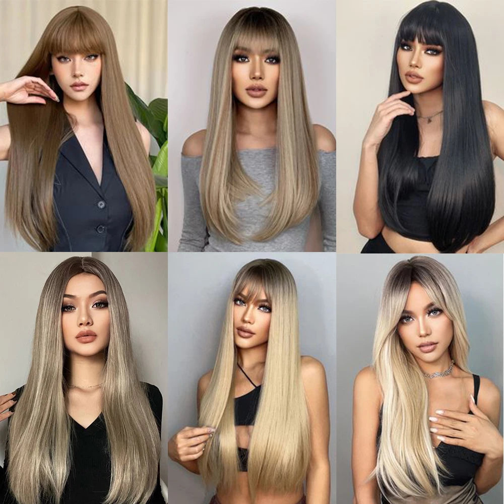 Synthetic 24Inch Hair Extensions OnePiece 5 Clips Long Straight Hairstyle Heat Resistant Fake Hairpiece For Women Natural Brow