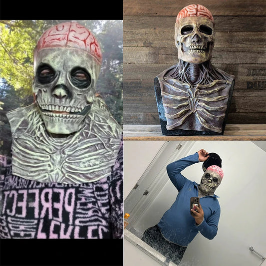 Halloween  Costumes Accessory Props Horror Brain Skull Headgear Cosplay Scary  Head Latex Mask