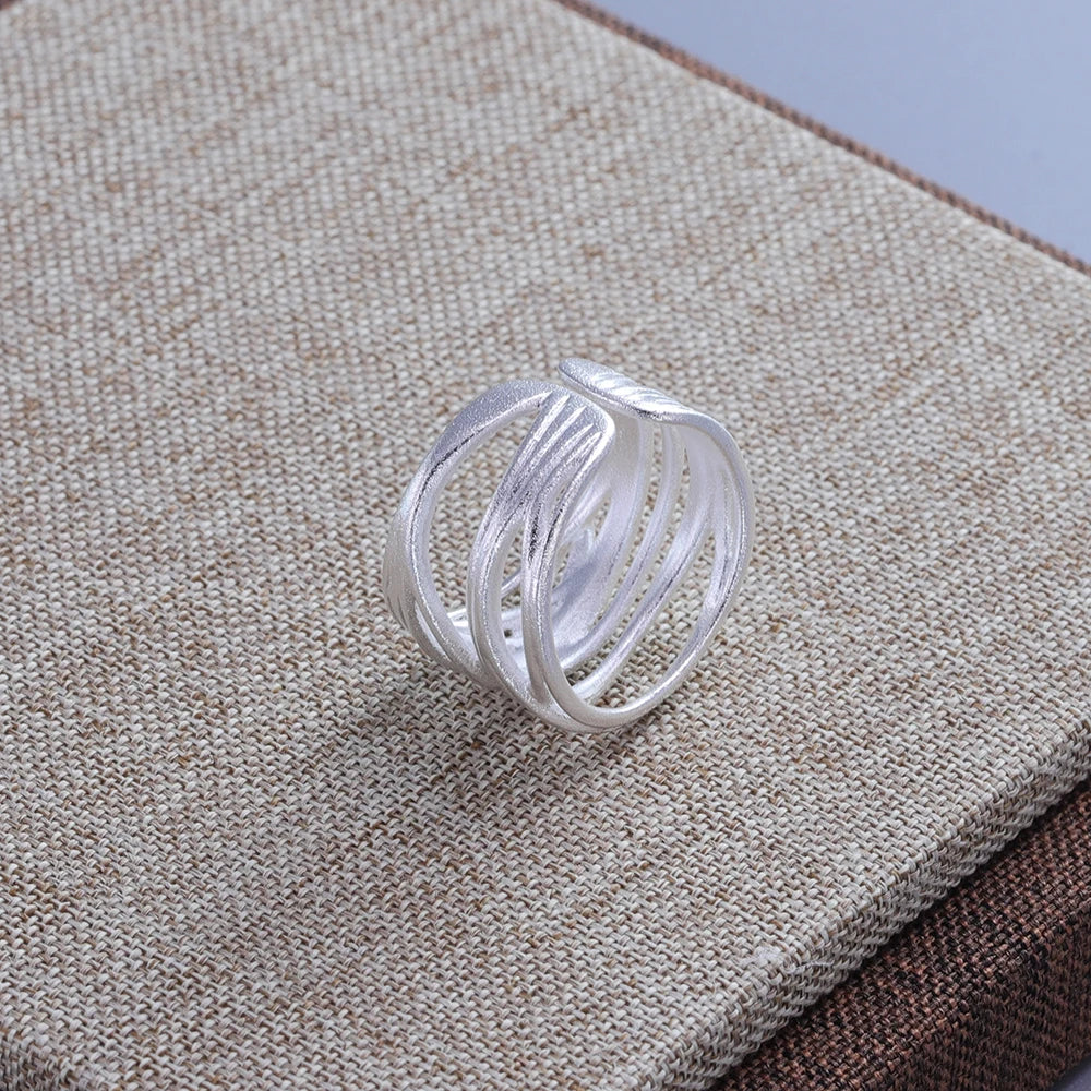 VENTFILLE 925 Sterling Silver Geometric Line Cross Wrap Open Ring For Women Gift Irregular Punk Adjustable Jewelry Dropshipping