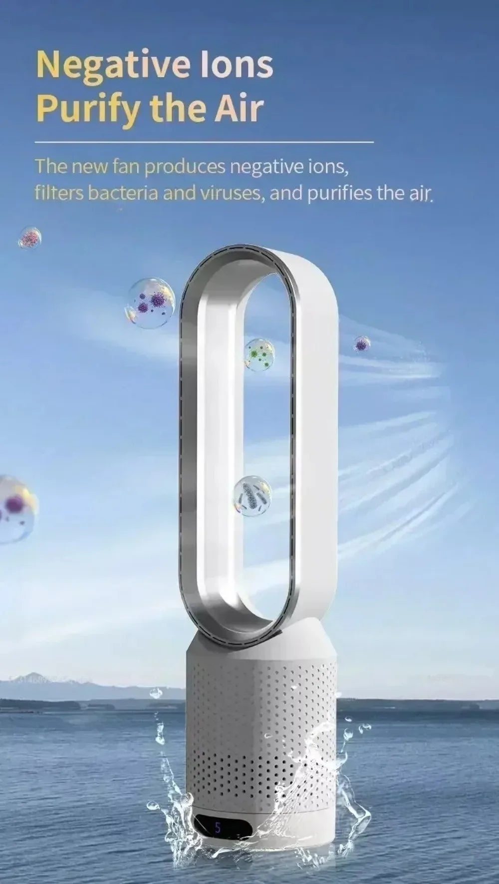 Smart Bladeless Fan 8 Gear Wind Speed Intelligent Timing 90° Shaking Head Remote Control Quiet Desktop Fan for Office Bedroom