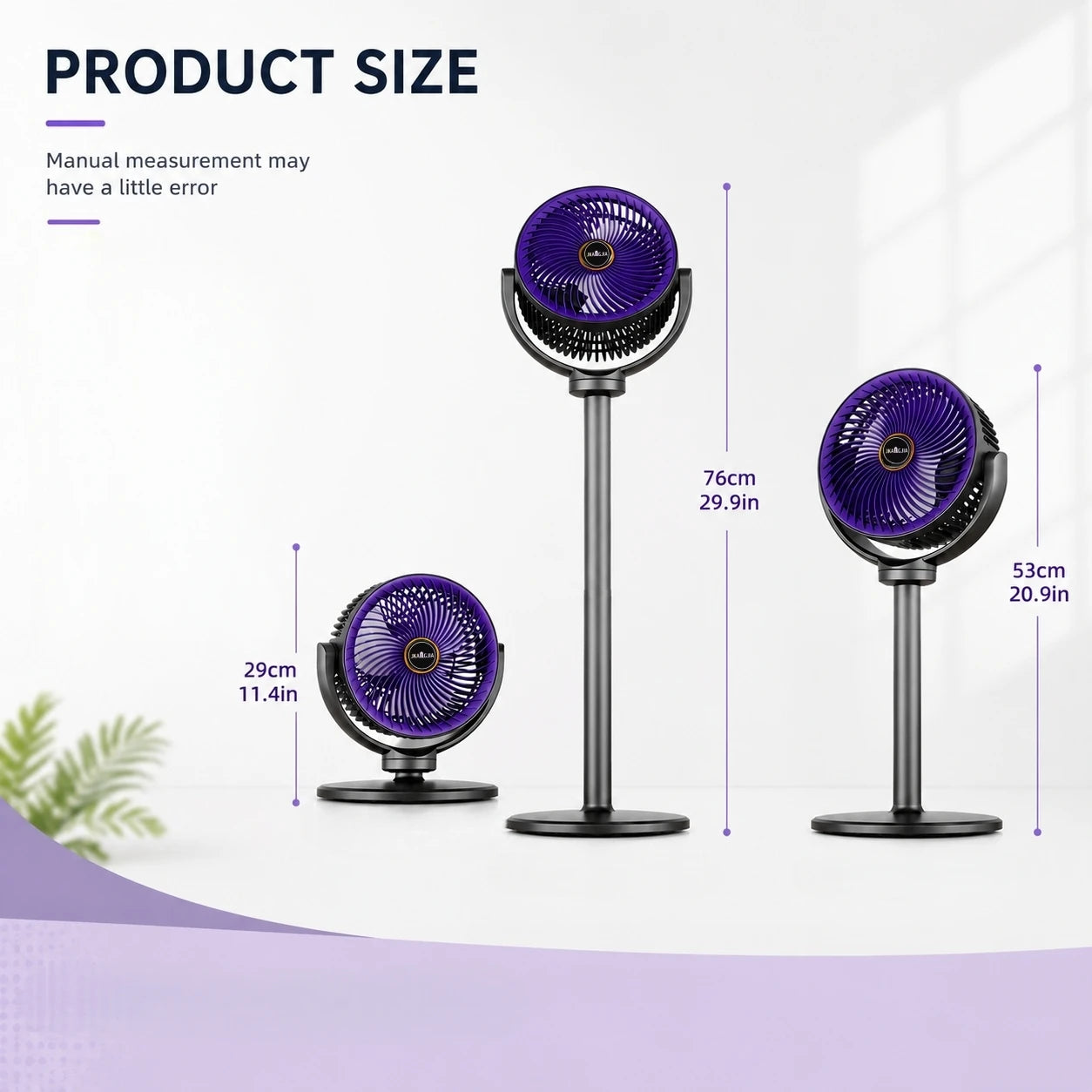 3-in-1 Modern Air Circulator Fan 5 Speeds 4 Heights Quiet Portable Pedestal Stand Fan USB-C for Home Bedroom Office RV Camping