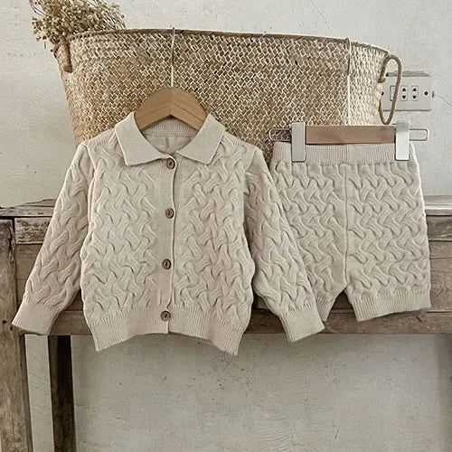 2024 New Autumn Winter Infant Baby Girls Clothing Set Long Sleeved Knitted Cardigan+Shorts Toddler Baby Knitted Clothes Suit