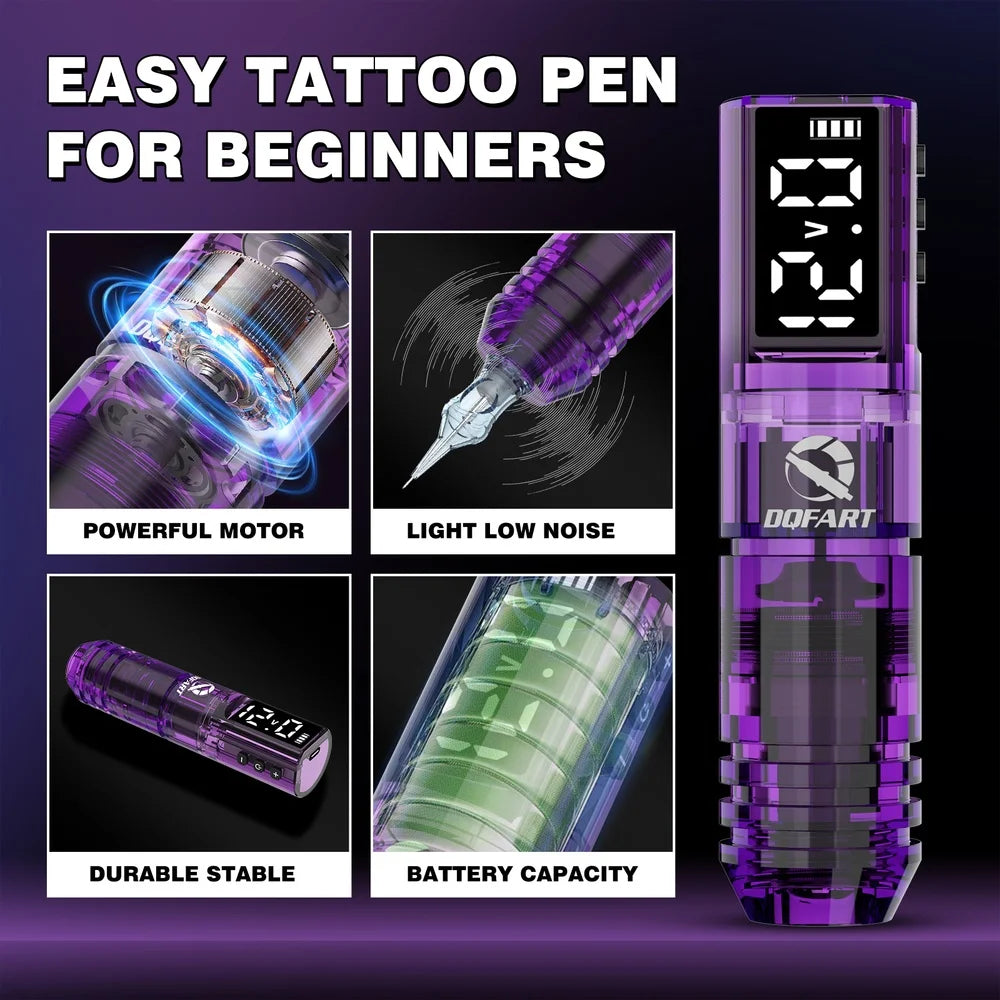 DQFART Hot Poseidon Wireless Tattoo Machine Pen 3Styles 6Colors 1600mAh Safe Professional Artists Creative Designs Beginner