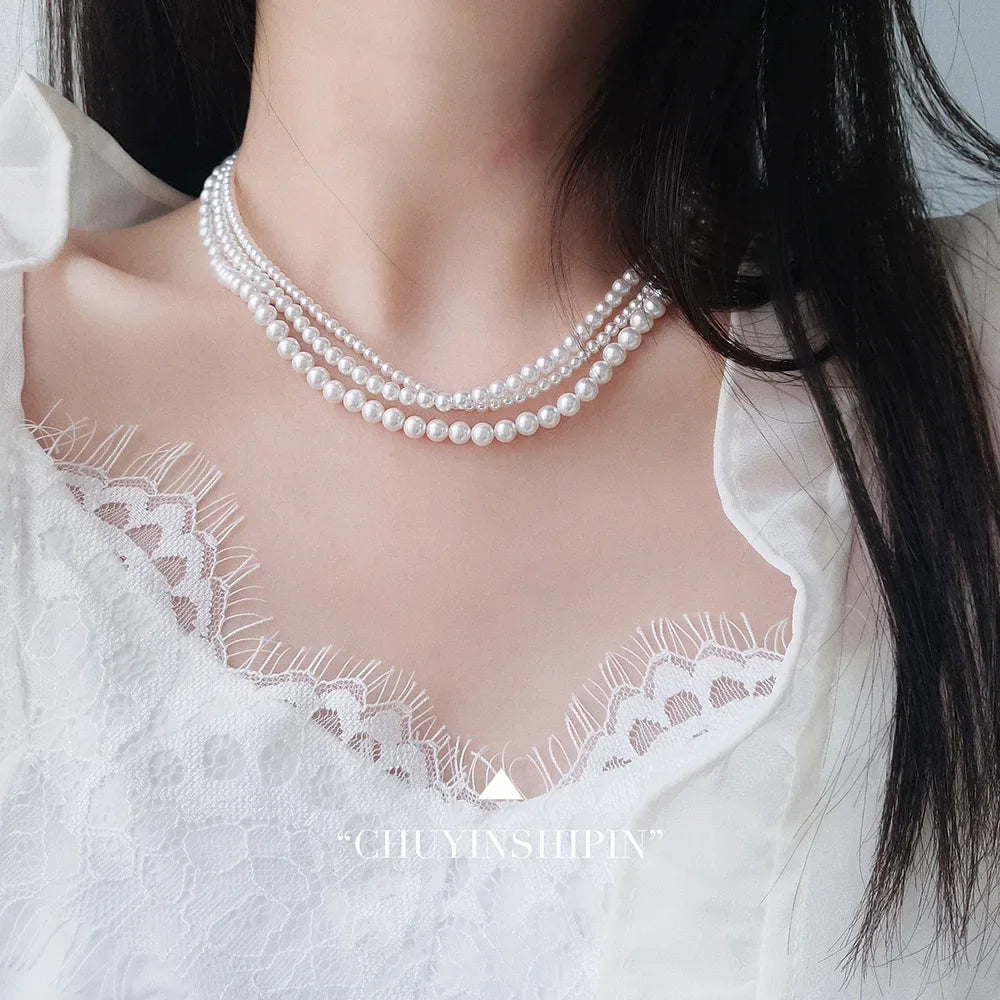 4 5 6 8mm White Pearl Chokers Necklace Clavicle Chain For Women Classic Fashion Elegant Wedding Neck Jewelry Love Pendant Gift
