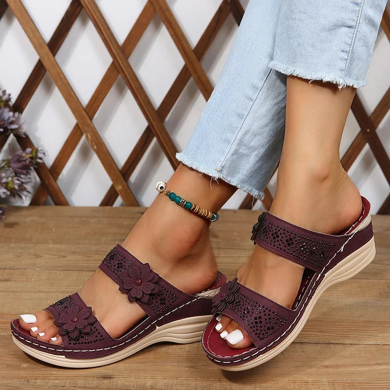 Ladies Shoes on Offer Summer New Plus Size Slippers Women Retro Roman Women's Slipper Casual Beach Flower Platform Wedge Sandals