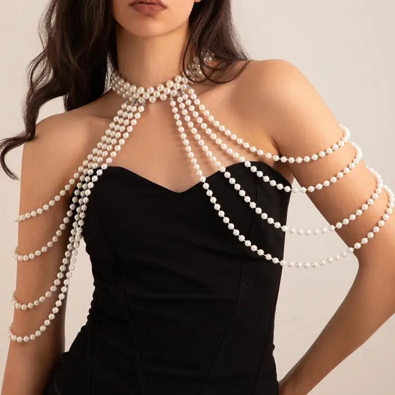 Bridal Tassel Imitation Pearl Shoulder Chain Necklace Elegant Cheongsam Dress Shawl Wedding Jewelry Accessories Gift For Women