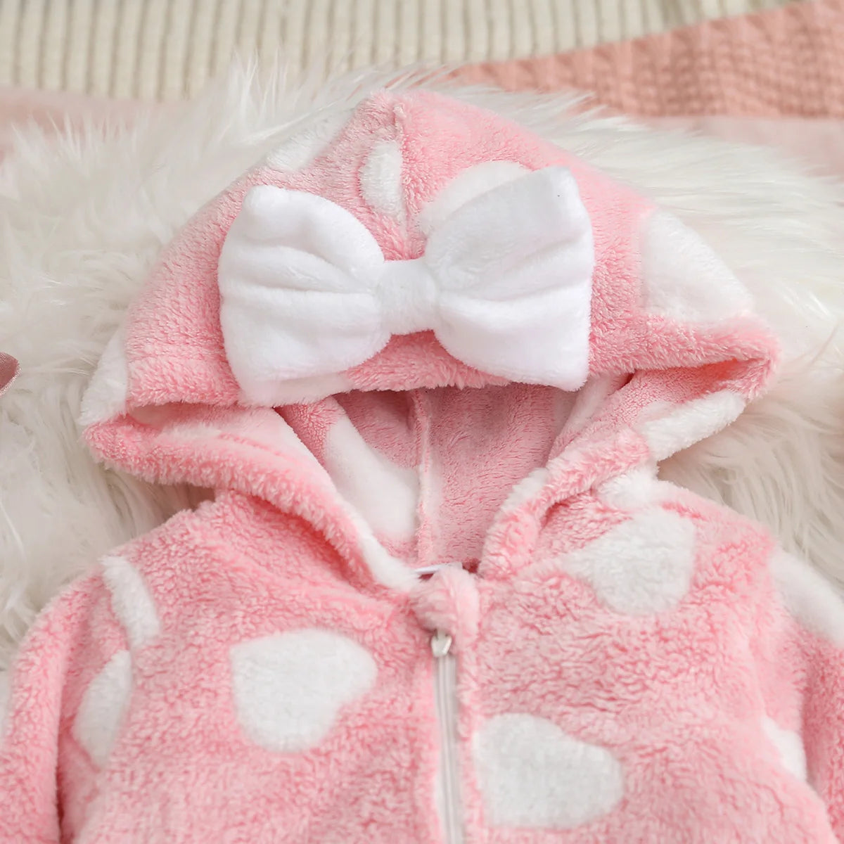 Girls Winter Casual Zipper Hooded Plush Onesie Baby Romper Suit Comfortable Soft Fabric Baby Clothes for Infants
