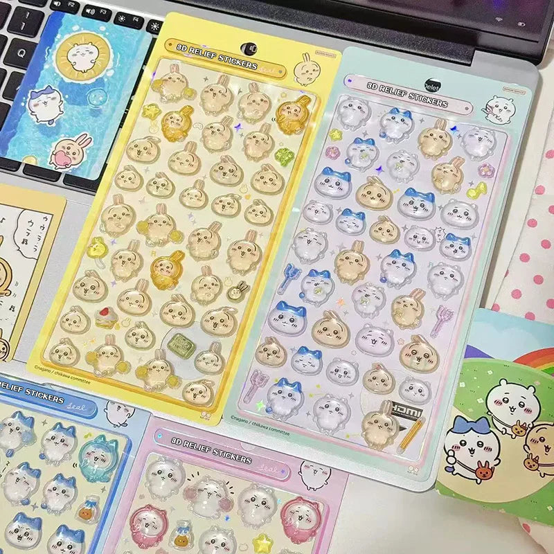 Chiikawa Cartoon 3D Sticker DIY Laptop Scrapbook Decal Aesthetic Crystal Stickers Kawaii Solid Decorative Sticker ちいかわ ボンボンシール