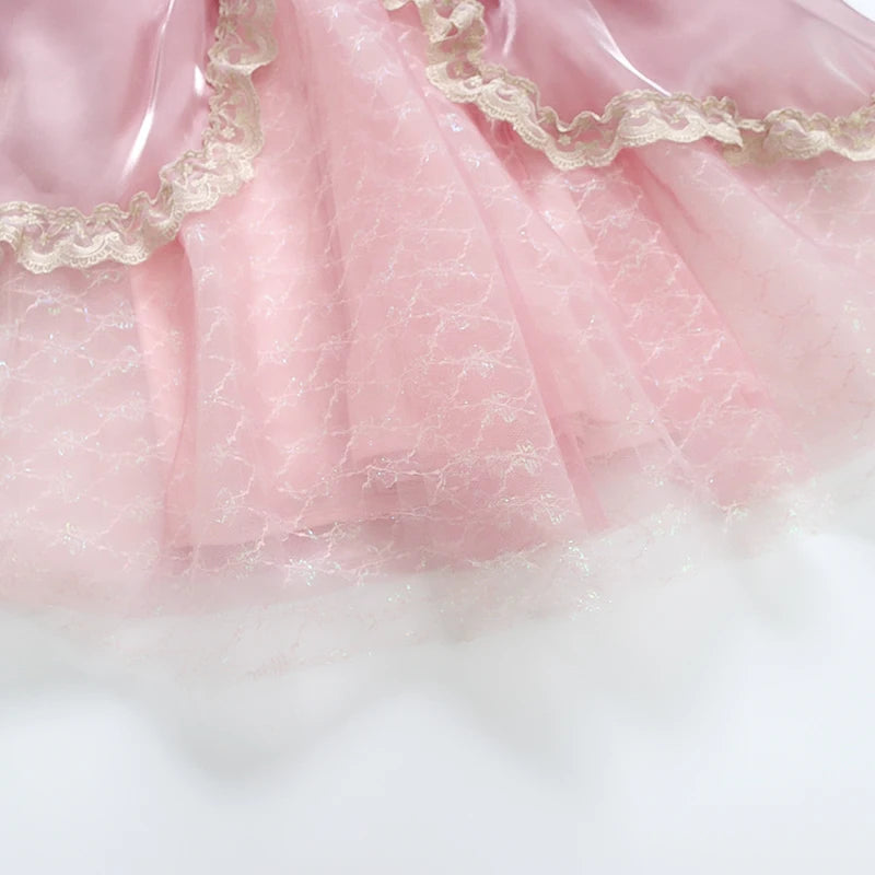 Kids Pink Aurora Princess Lolita Dress Halloween Costume Girl Sleeping Beauty Princess Cosplay Birthday Party Dresses for 2-12Y