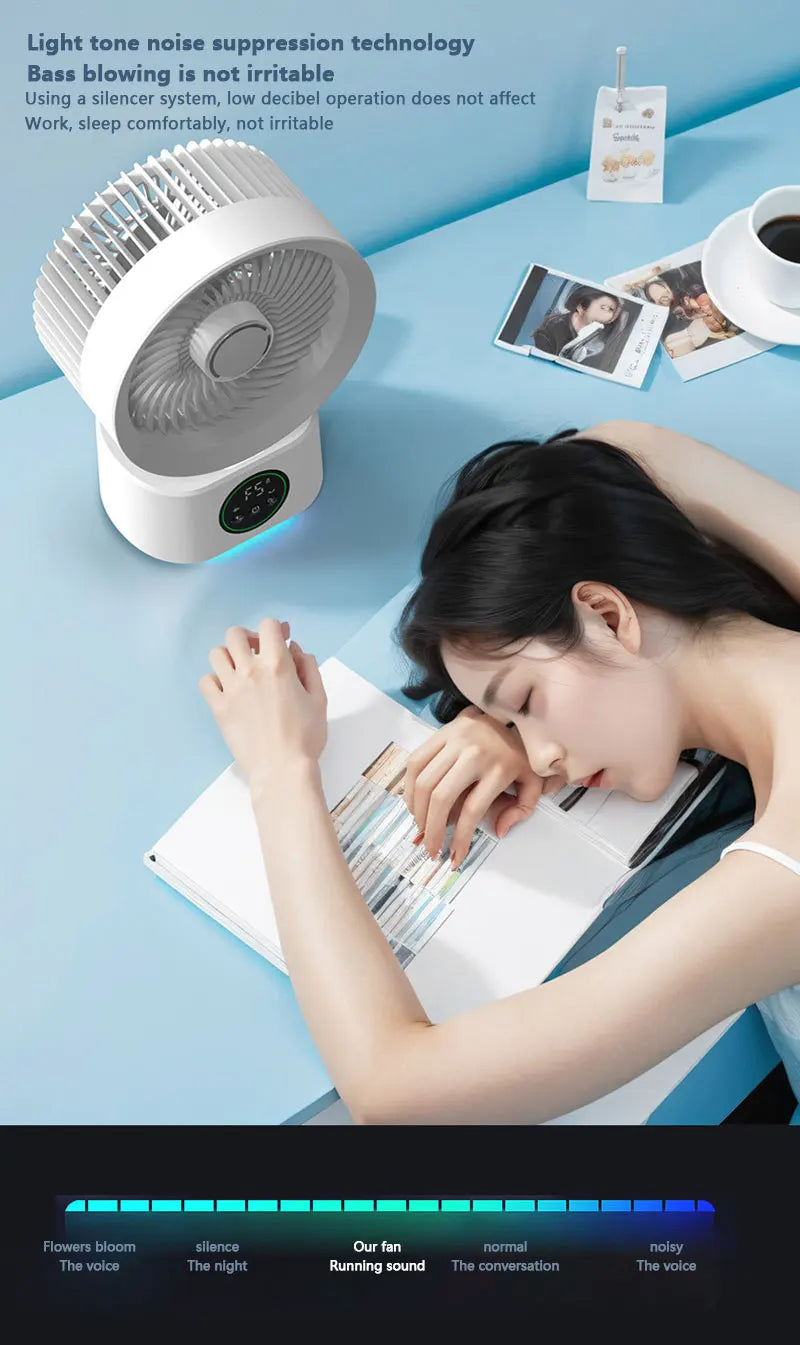 Portable Air Circulation Fan Smart Voice Remote Control USB Rechargeable Desktop Wall-Hanging Shaking Head Fan with Nightlight