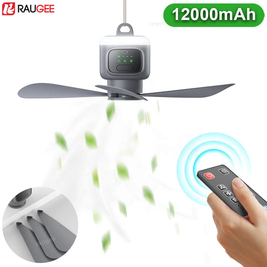 Ceiling Fan 12000mAh Rechargeable Portable Camping Fan Tent Ventilator Cooler Wireless Electric Fan Remote Control LED Lighting