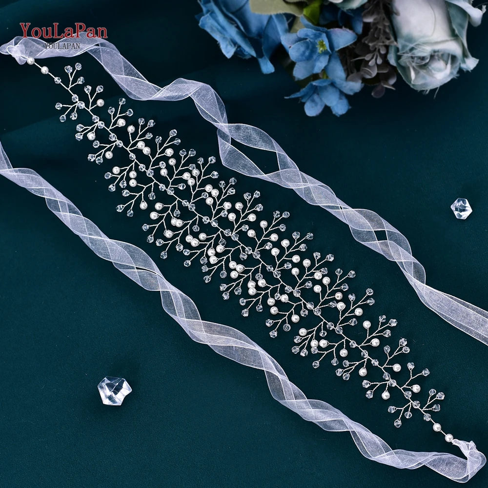 YouLaPan Wedding Rhinestone Sash Belts Pearls Crystal Belt For Girls Bridal Dress Accessories Woman Party Dress Waist Sash SH55